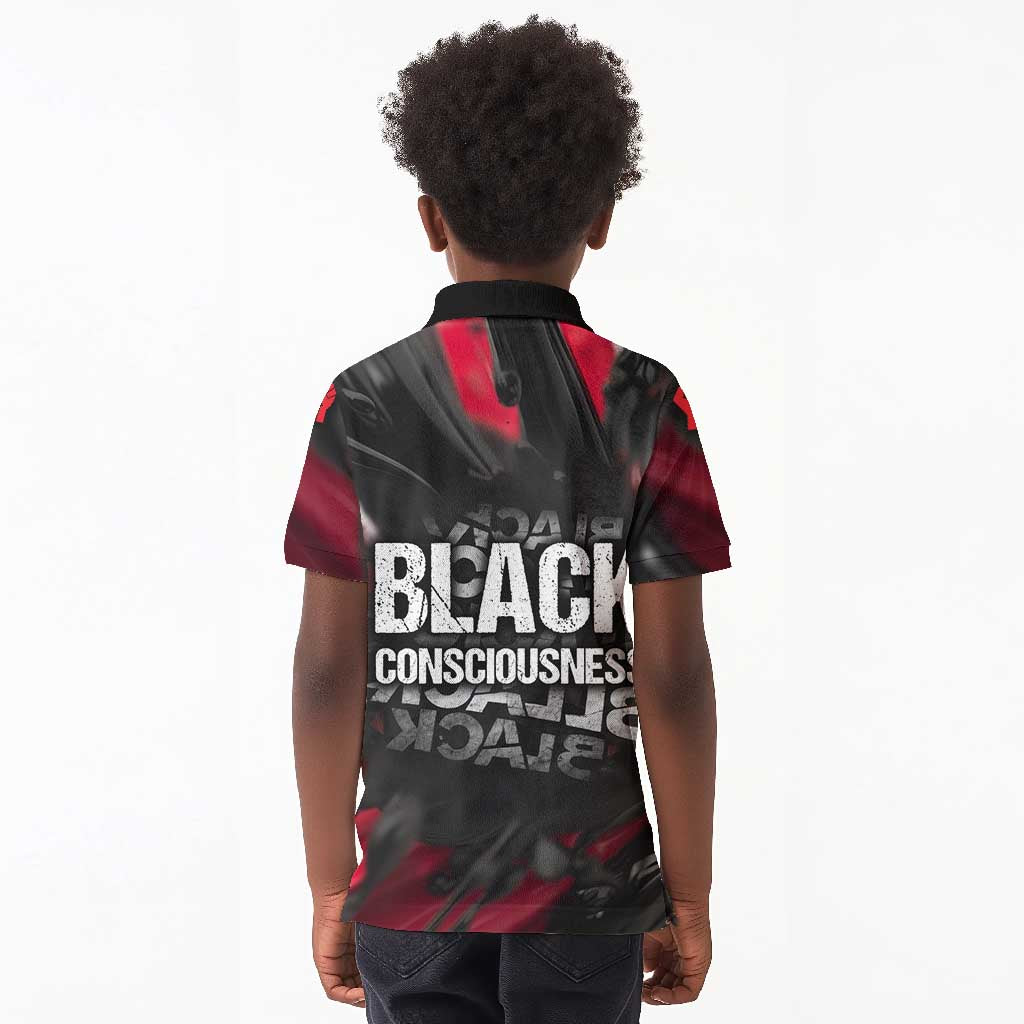 Steve Biko Kid Polo Shirt with Black Consciousness Portrait, Power Fist Symbol and Red-Black Freedom - undefined