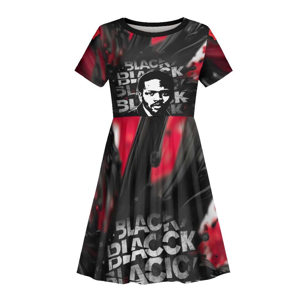Steve Biko Kid Short Sleeve Dress with Black Consciousness Portrait, Power Fist Symbol and Red-Black Freedom - Wonder Print Shop