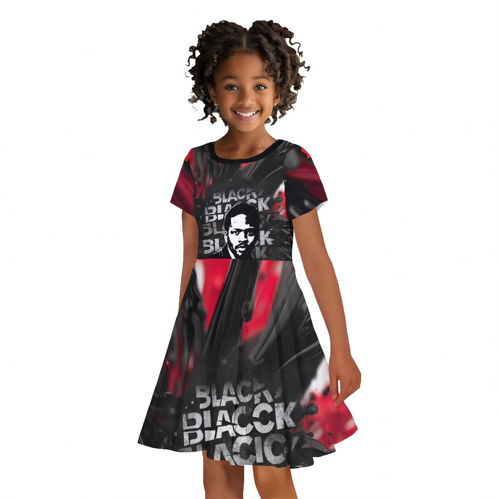 Steve Biko Kid Short Sleeve Dress with Black Consciousness Portrait, Power Fist Symbol and Red-Black Freedom - Wonder Print Shop