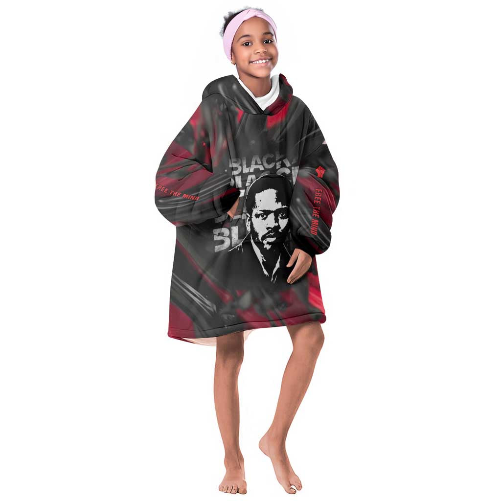 Steve Biko Kid Wearable Blanket Hoodie with Black Consciousness Portrait, Power Fist Symbol and Red-Black Freedom - Wonder Print Shop