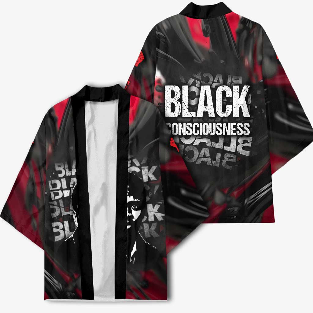 Steve Biko Kimono with Black Consciousness Portrait, Power Fist Symbol and Red-Black Freedom - undefined