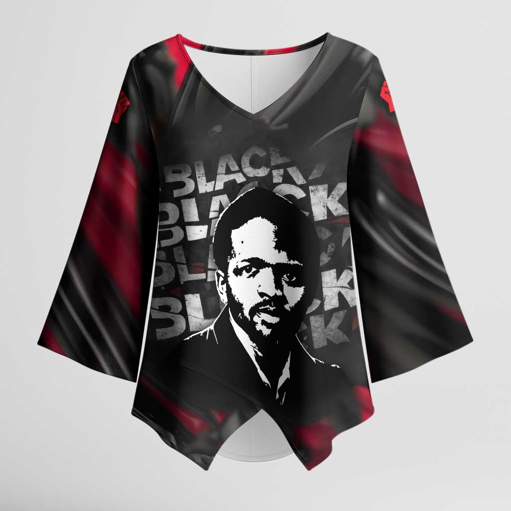 Steve Biko Kimono Sleeve Blouse with Black Consciousness Portrait, Power Fist Symbol and Red-Black Freedom - Wonder Print Shop