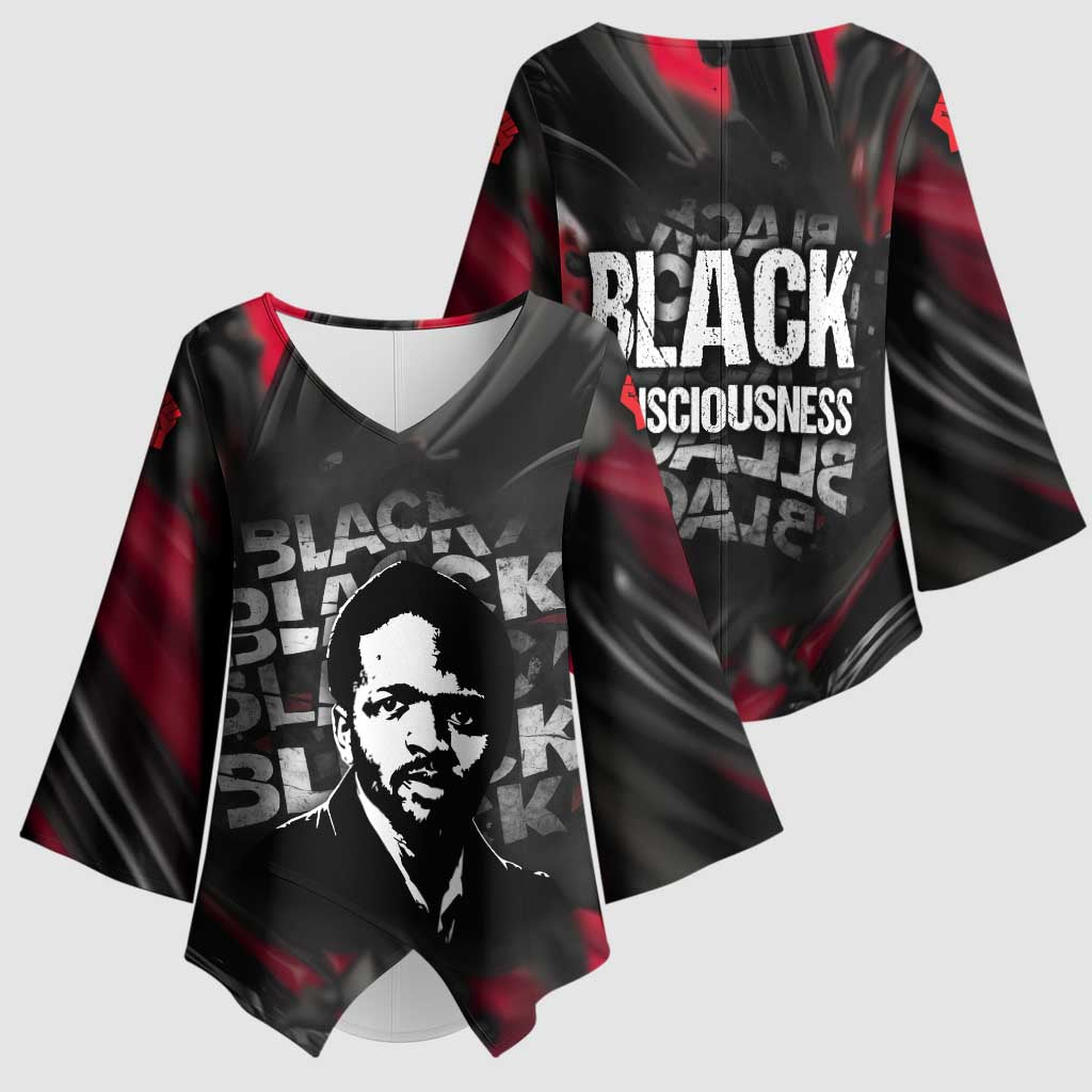 Steve Biko Kimono Sleeve Blouse with Black Consciousness Portrait, Power Fist Symbol and Red-Black Freedom - Wonder Print Shop