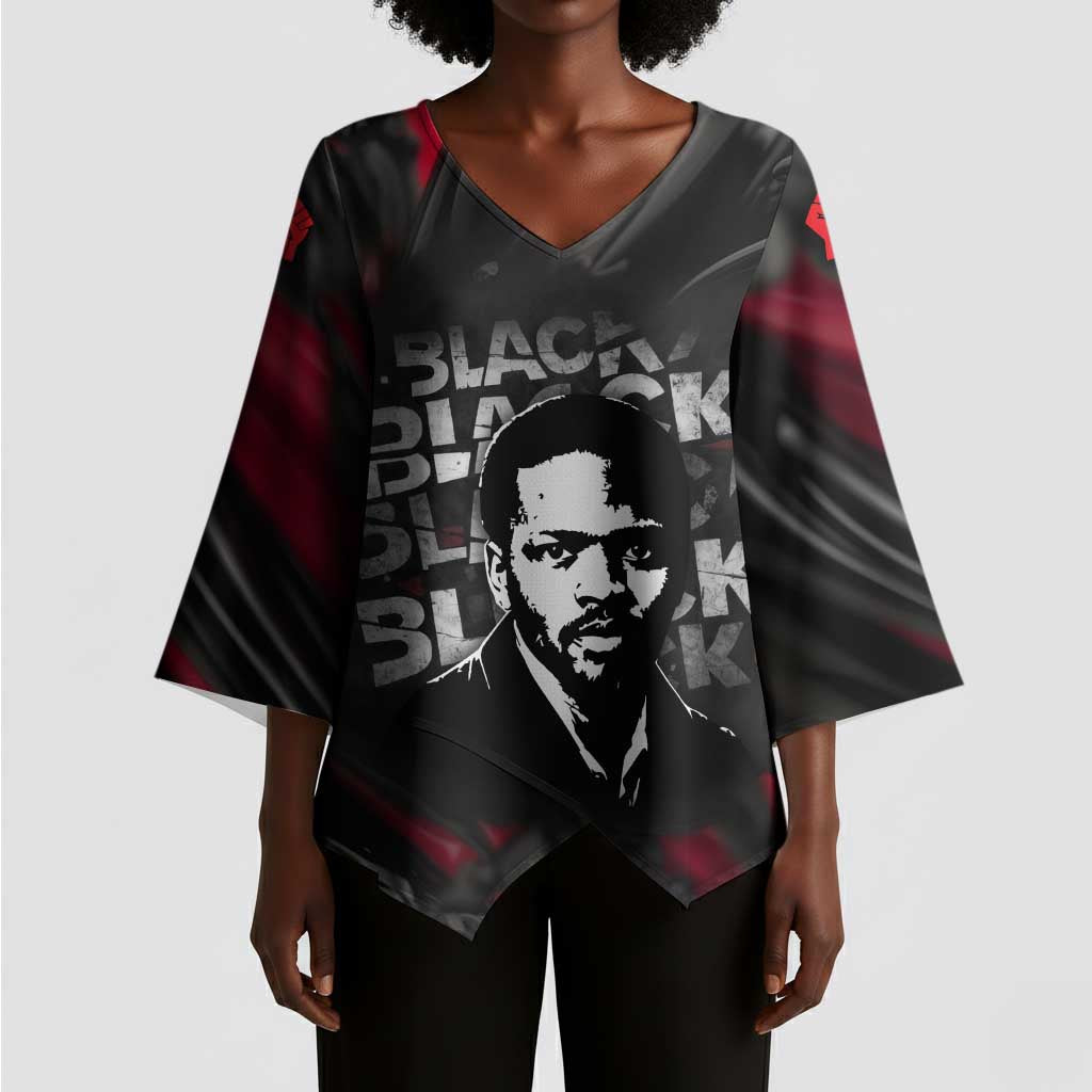 Steve Biko Kimono Sleeve Blouse with Black Consciousness Portrait, Power Fist Symbol and Red-Black Freedom - Wonder Print Shop