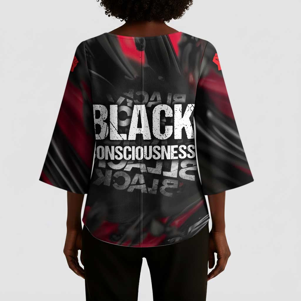 Steve Biko Kimono Sleeve Blouse with Black Consciousness Portrait, Power Fist Symbol and Red-Black Freedom - Wonder Print Shop