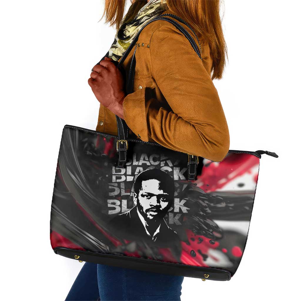 Steve Biko Leather Tote Bag with Black Consciousness Portrait, Power Fist Symbol and Red-Black Freedom - Wonder Print Shop