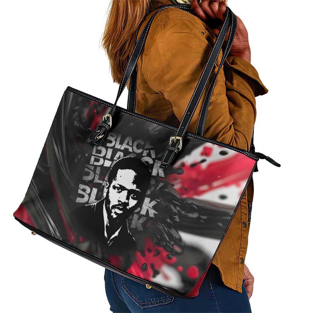 Steve Biko Leather Tote Bag with Black Consciousness Portrait, Power Fist Symbol and Red-Black Freedom - Wonder Print Shop