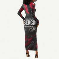 Steve Biko Long Sleeve Bodycon Dress with Black Consciousness Portrait, Power Fist Symbol and Red-Black Freedom - Wonder Print Shop