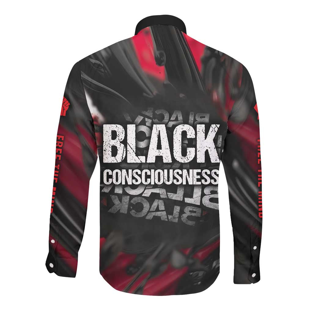 Steve Biko Long Sleeve Button Shirt with Black Consciousness Portrait, Power Fist Symbol and Red-Black Freedom - Wonder Print Shop