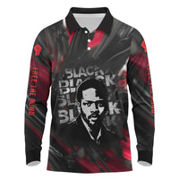 Steve Biko Long Sleeve Polo Shirt with Black Consciousness Portrait, Power Fist Symbol and Red-Black Freedom - Wonder Print Shop