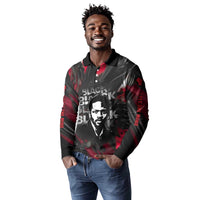 Steve Biko Long Sleeve Polo Shirt with Black Consciousness Portrait, Power Fist Symbol and Red-Black Freedom - Wonder Print Shop