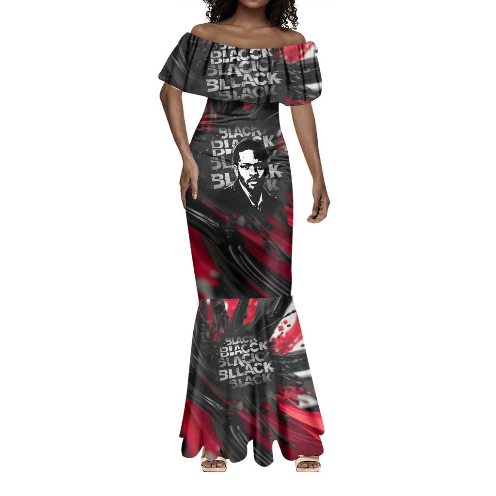 Steve Biko Mermaid Dress with Black Consciousness Portrait, Power Fist Symbol and Red-Black Freedom - Wonder Print Shop