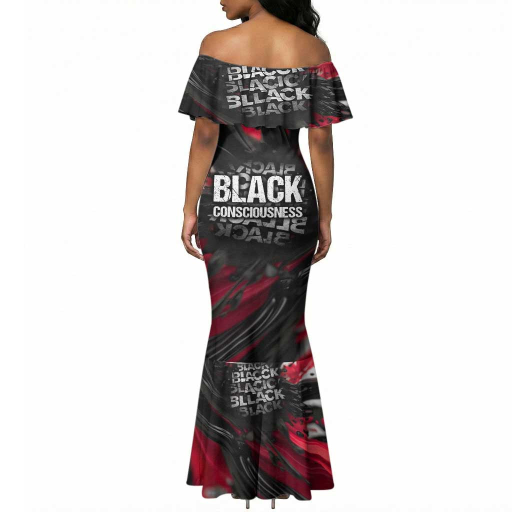 Steve Biko Mermaid Dress with Black Consciousness Portrait, Power Fist Symbol and Red-Black Freedom - Wonder Print Shop