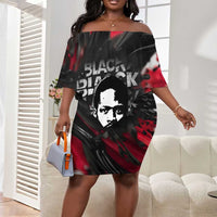 Steve Biko Off Shoulder Short Dress with Black Consciousness Portrait, Power Fist Symbol and Red-Black Freedom - Wonder Print Shop