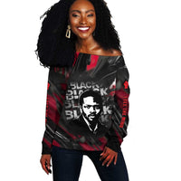 Steve Biko Off Shoulder Sweater with Black Consciousness Portrait, Power Fist Symbol and Red-Black Freedom - Wonder Print Shop