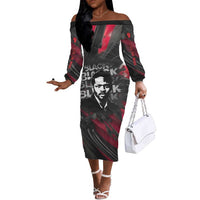 Steve Biko Off The Shoulder Long Sleeve Dress with Black Consciousness Portrait, Power Fist Symbol and Red-Black Freedom - Wonder Print Shop