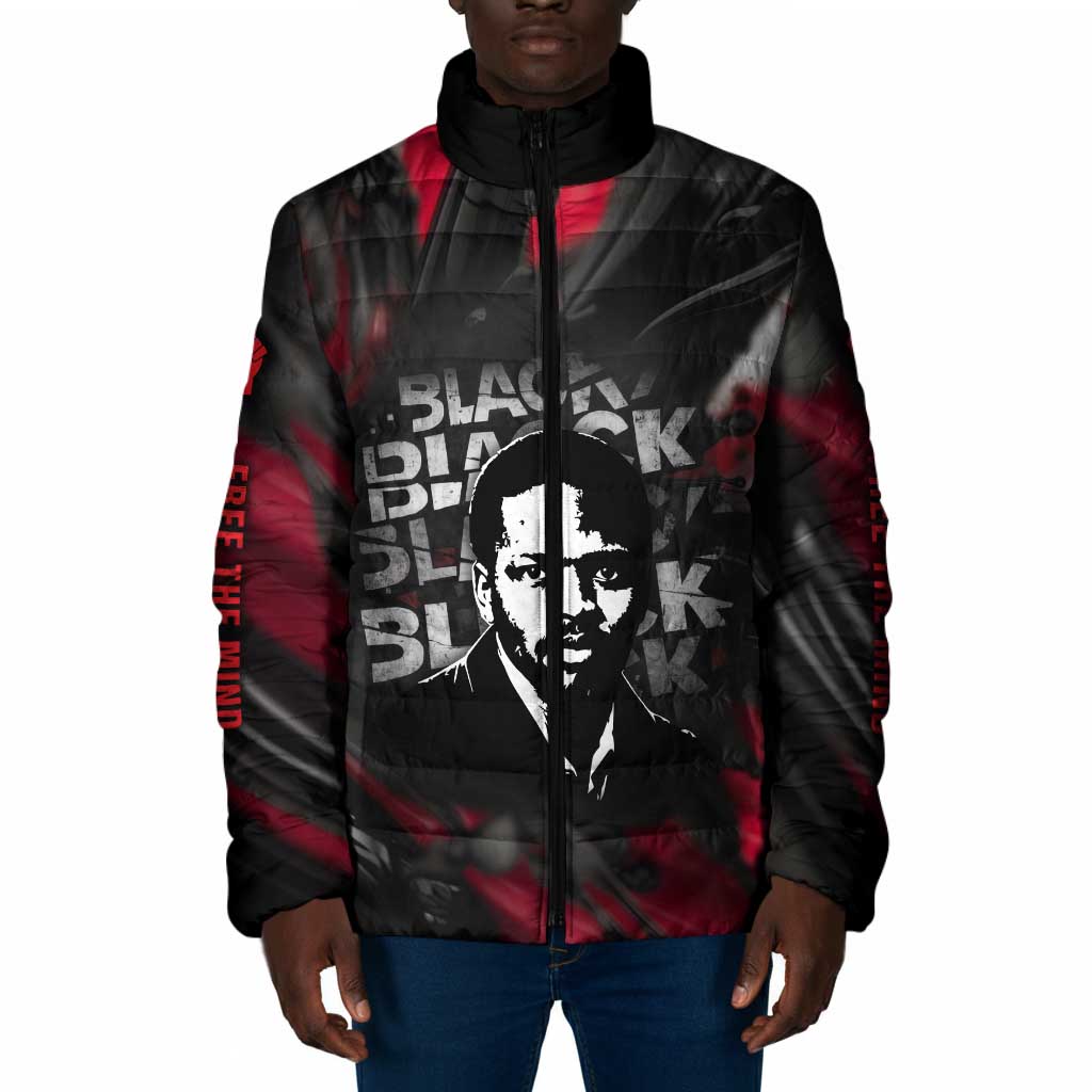 Steve Biko Padded Jacket with Black Consciousness Portrait, Power Fist Symbol and Red-Black Freedom - Wonder Print Shop