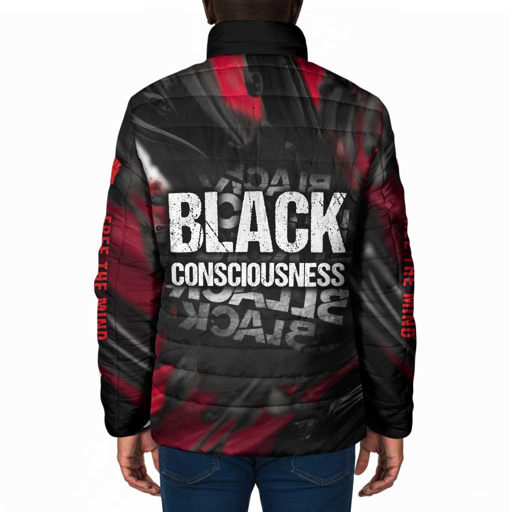 Steve Biko Padded Jacket with Black Consciousness Portrait, Power Fist Symbol and Red-Black Freedom - Wonder Print Shop