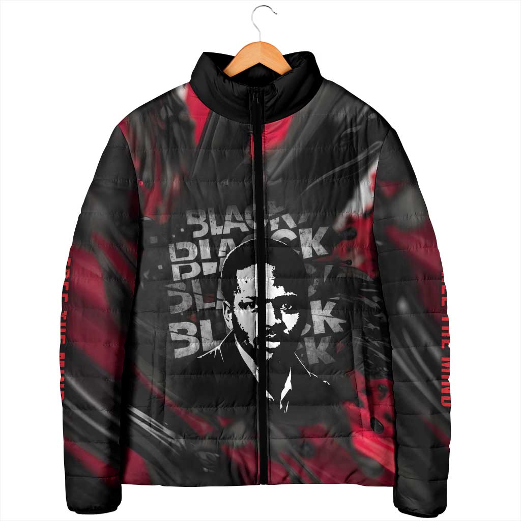 Steve Biko Padded Jacket with Black Consciousness Portrait, Power Fist Symbol and Red-Black Freedom - Wonder Print Shop