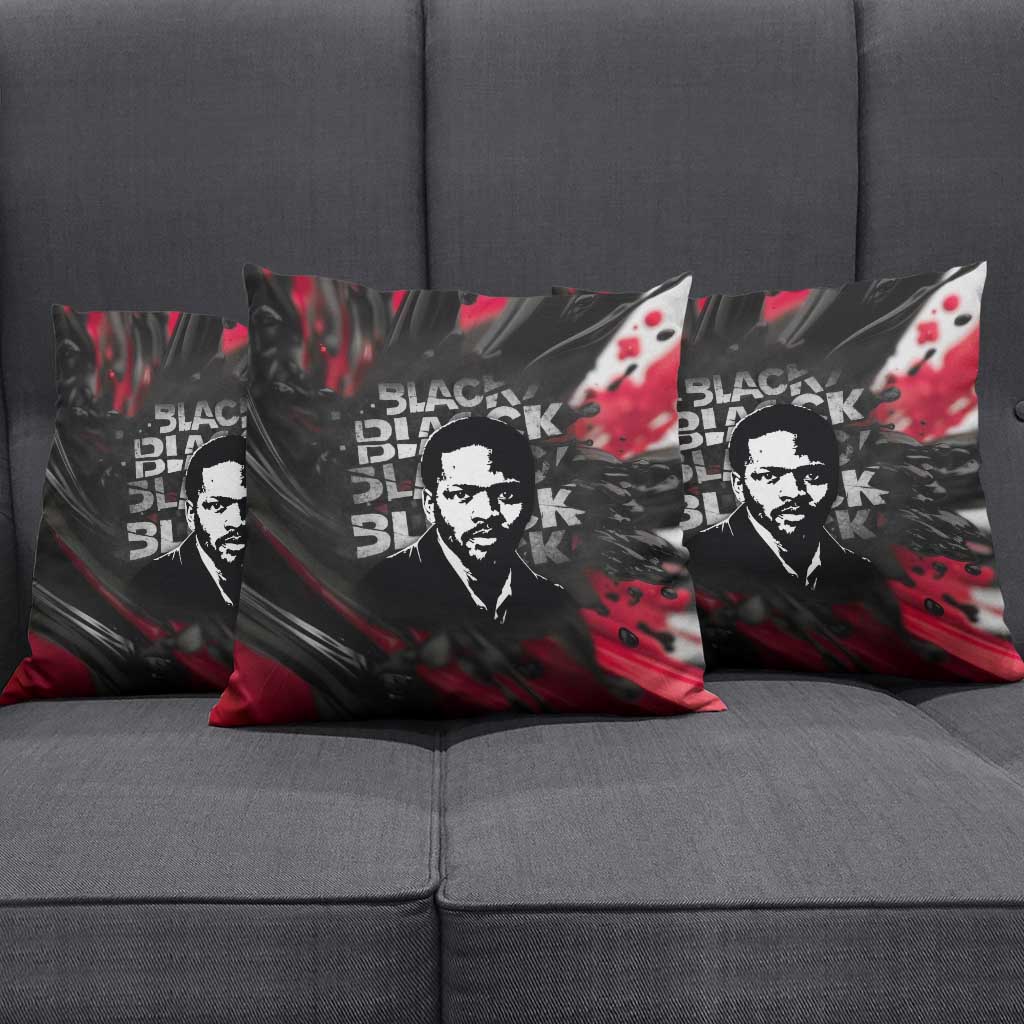 Steve Biko Pillow Cover with Black Consciousness Portrait, Power Fist Symbol and Red-Black Freedom - Wonder Print Shop