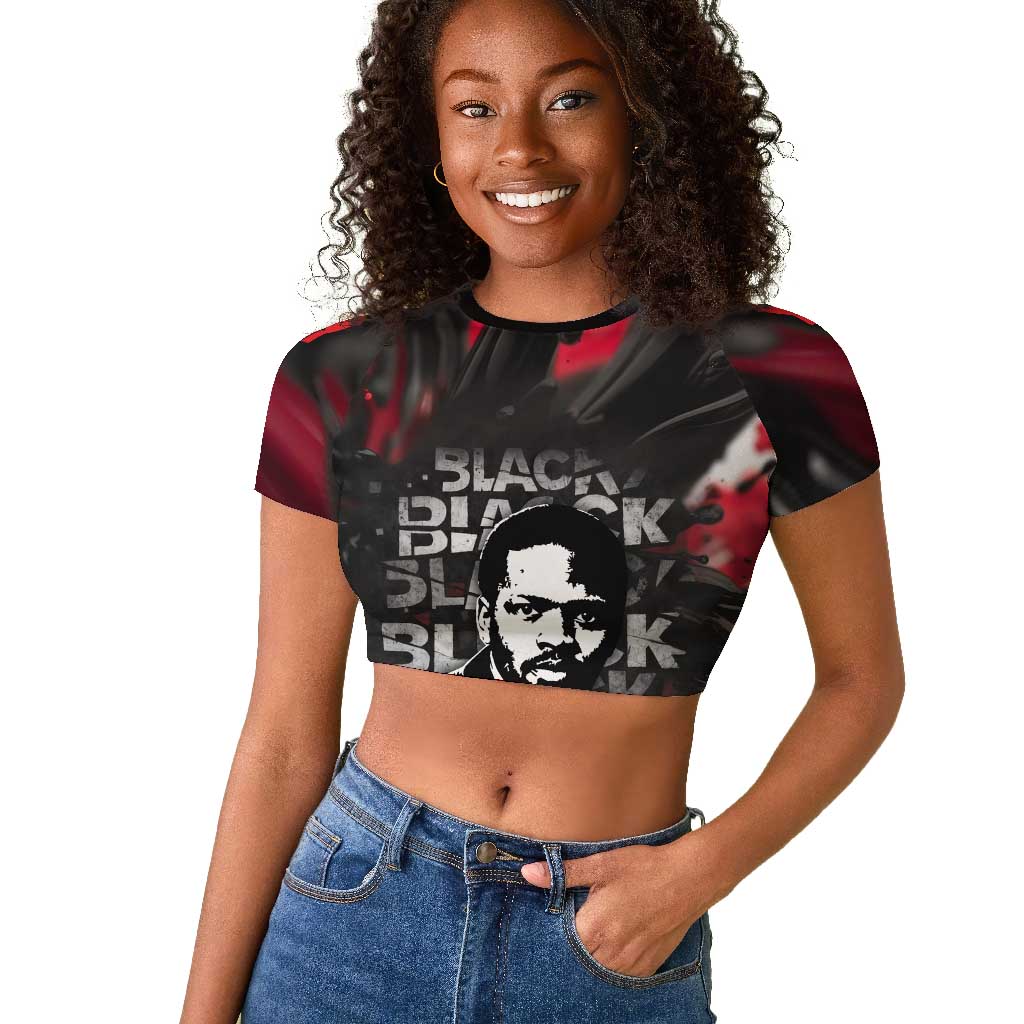 Steve Biko Raglan Cropped T shirt with Black Consciousness Portrait, Power Fist Symbol and Red-Black Freedom - Wonder Print Shop