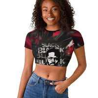 Steve Biko Raglan Cropped T shirt with Black Consciousness Portrait, Power Fist Symbol and Red-Black Freedom - Wonder Print Shop