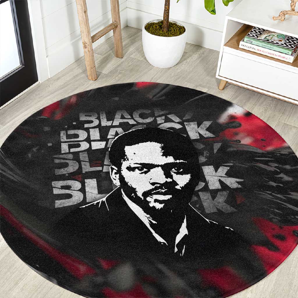 Steve Biko Round Carpet with Black Consciousness Portrait, Power Fist Symbol and Red-Black Freedom - Wonder Print Shop