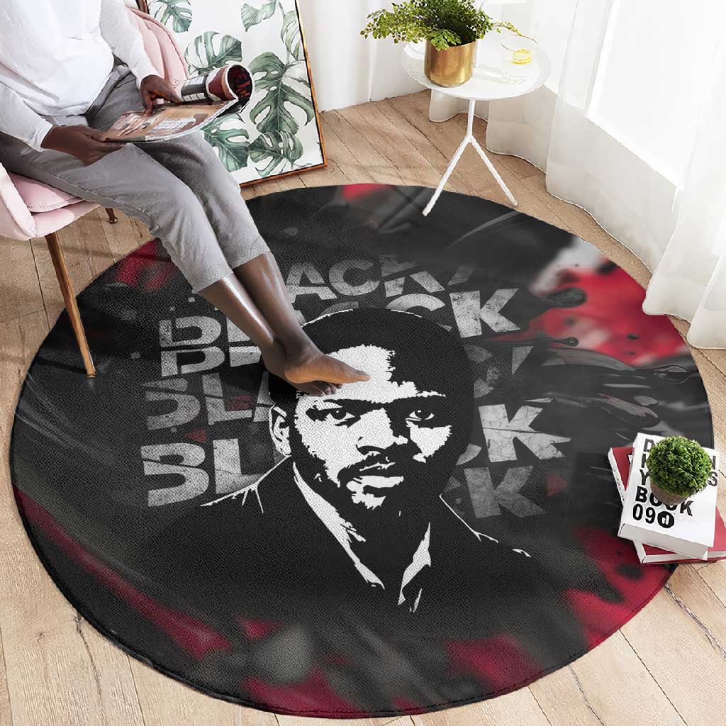 Steve Biko Round Carpet with Black Consciousness Portrait, Power Fist Symbol and Red-Black Freedom - Wonder Print Shop