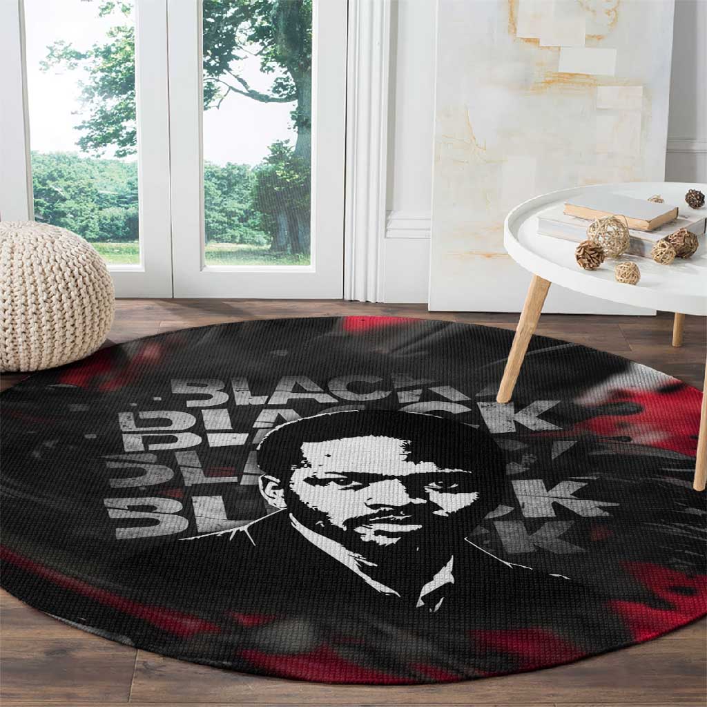 Steve Biko Round Carpet with Black Consciousness Portrait, Power Fist Symbol and Red-Black Freedom - Wonder Print Shop