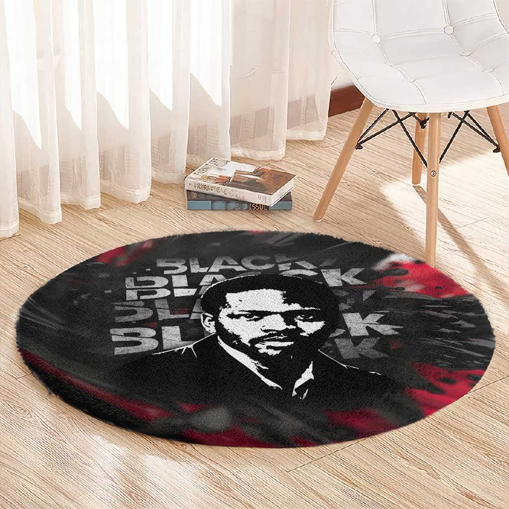 Steve Biko Round Carpet with Black Consciousness Portrait, Power Fist Symbol and Red-Black Freedom - Wonder Print Shop