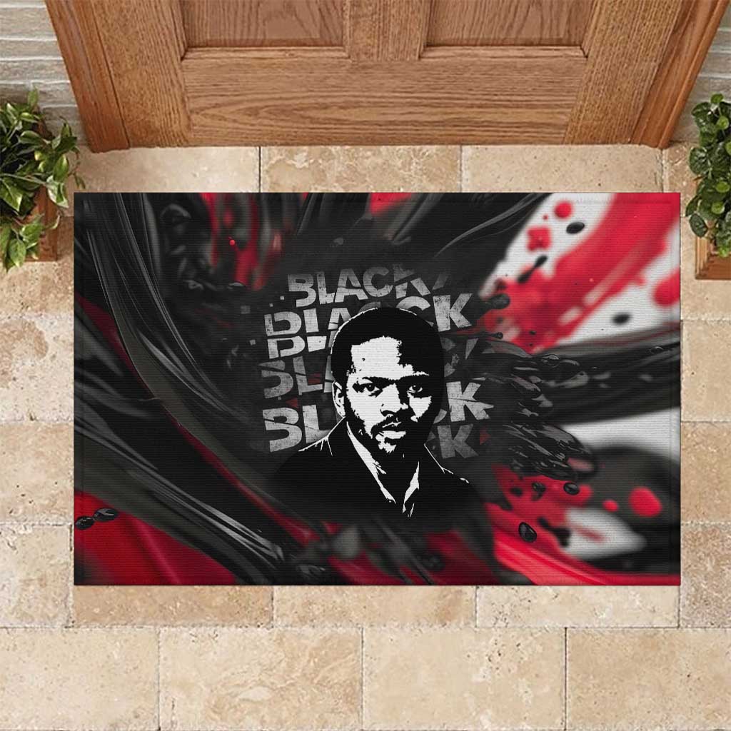 Steve Biko Rubber Doormat with Black Consciousness Portrait, Power Fist Symbol and Red-Black Freedom - Wonder Print Shop