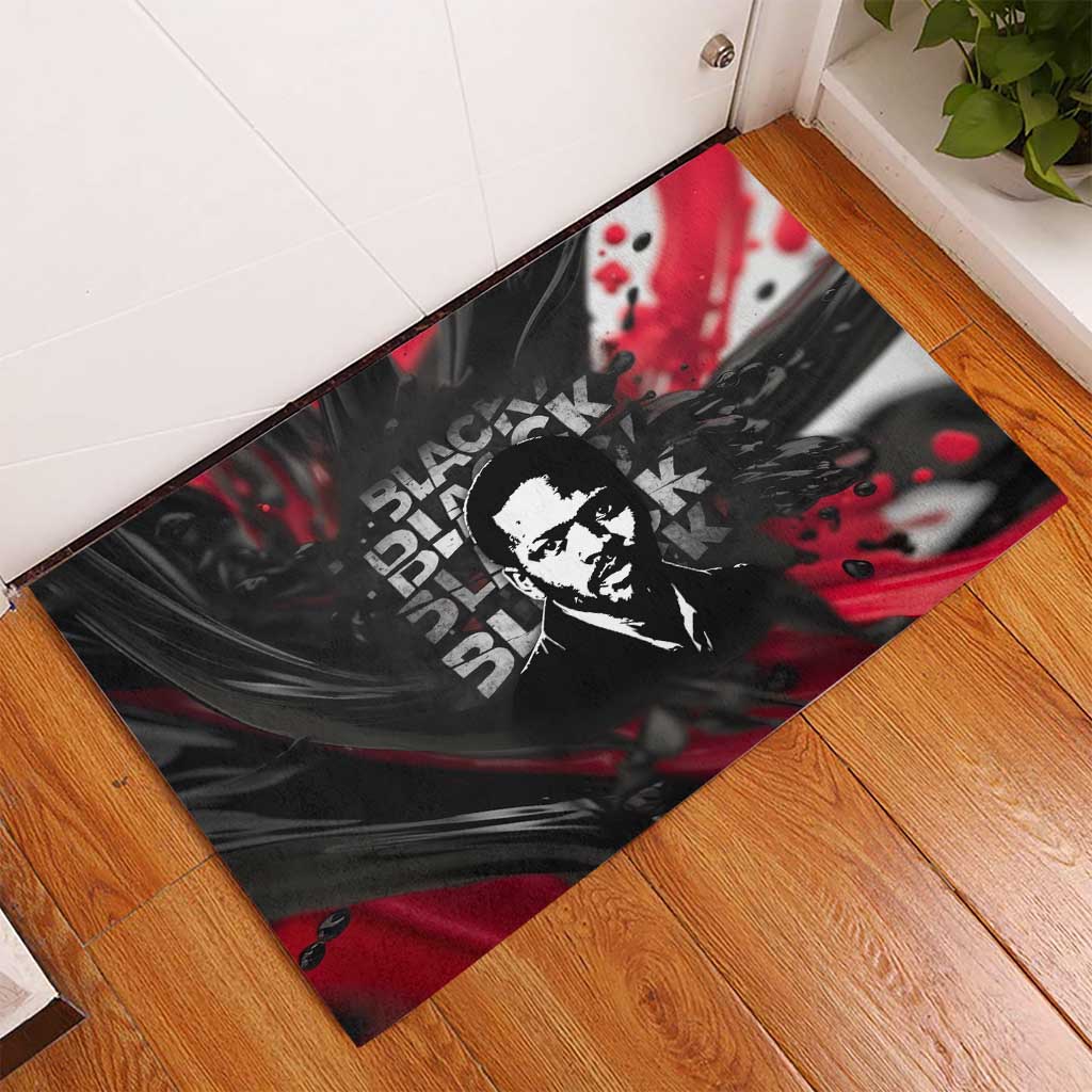 Steve Biko Rubber Doormat with Black Consciousness Portrait, Power Fist Symbol and Red-Black Freedom - Wonder Print Shop