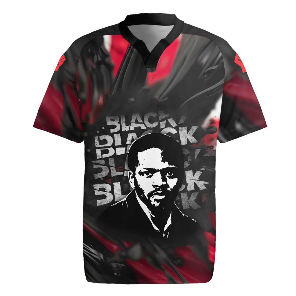 Steve Biko Rugby Jersey with Black Consciousness Portrait, Power Fist Symbol and Red-Black Freedom - Wonder Print Shop