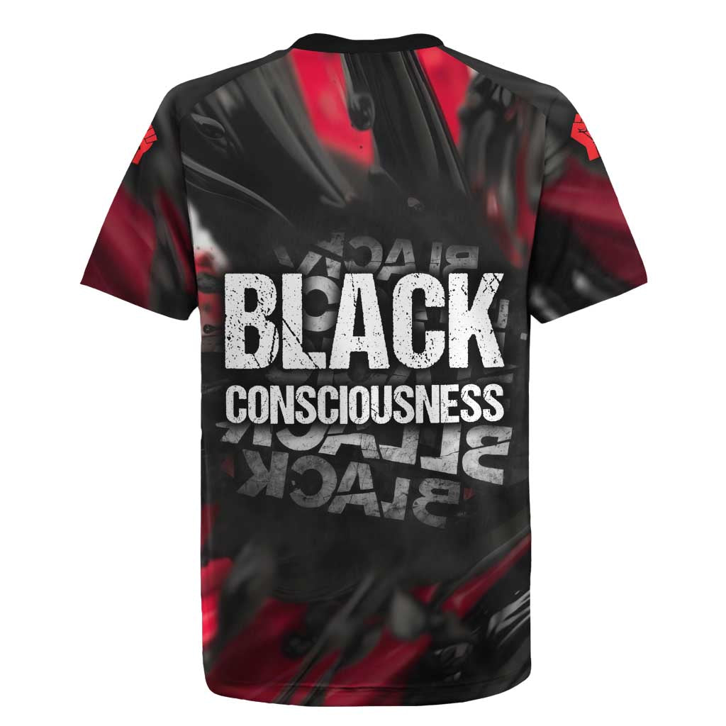 Steve Biko Rugby Jersey with Black Consciousness Portrait, Power Fist Symbol and Red-Black Freedom - Wonder Print Shop