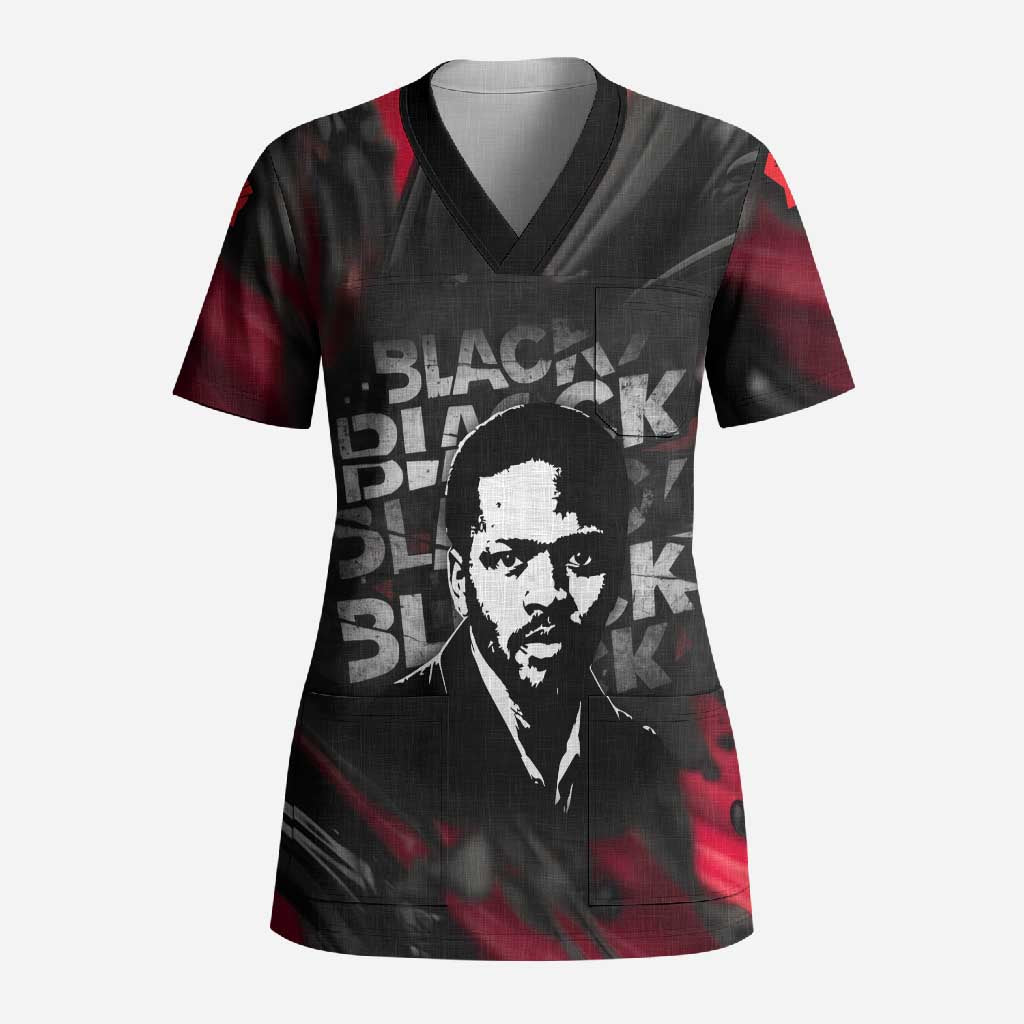 Steve Biko Scrub Top with Black Consciousness Portrait, Power Fist Symbol and Red-Black Freedom - Wonder Print Shop