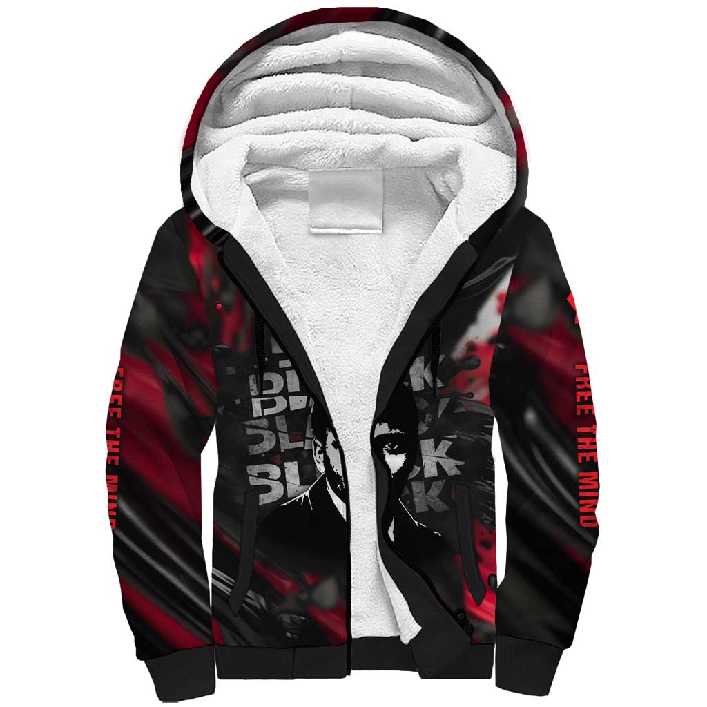 Steve Biko Sherpa Hoodie with Black Consciousness Portrait, Power Fist Symbol and Red-Black Freedom - Wonder Print Shop