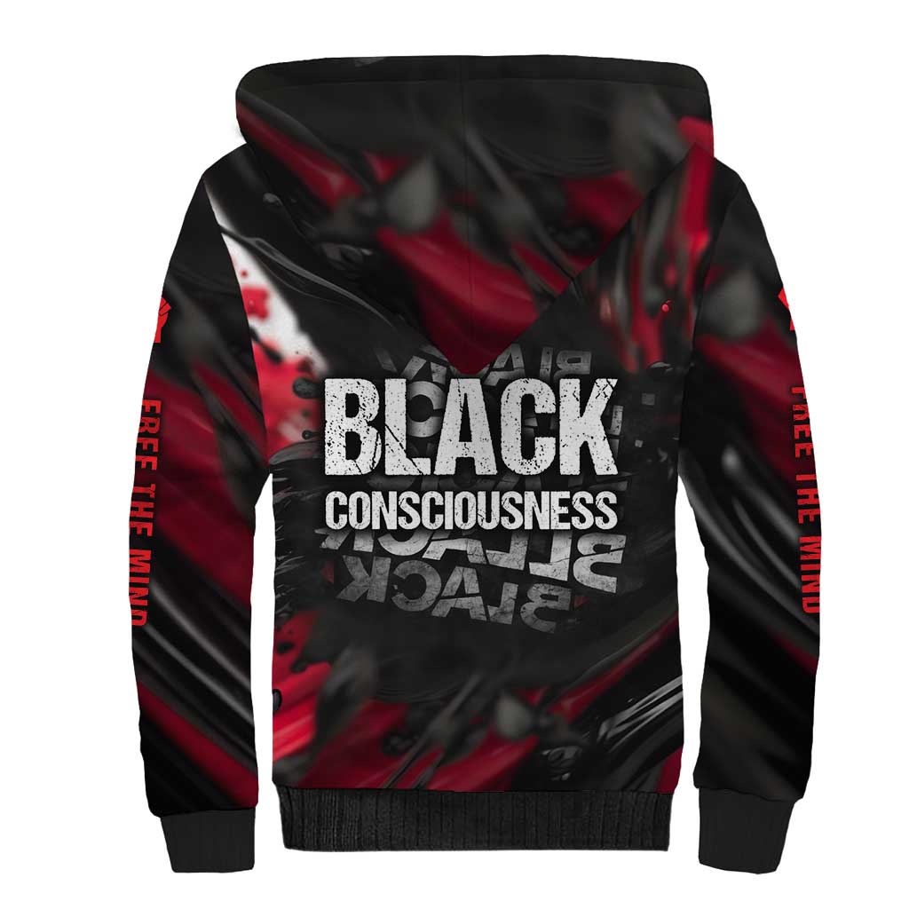 Steve Biko Sherpa Hoodie with Black Consciousness Portrait, Power Fist Symbol and Red-Black Freedom - Wonder Print Shop