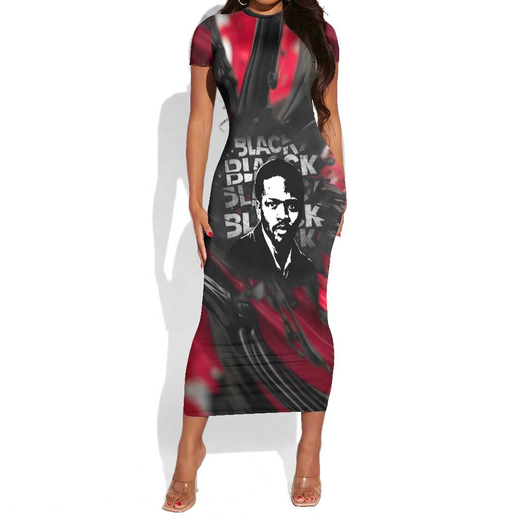 Steve Biko Short Sleeve Bodycon Dress with Black Consciousness Portrait, Power Fist Symbol and Red-Black Freedom - Wonder Print Shop