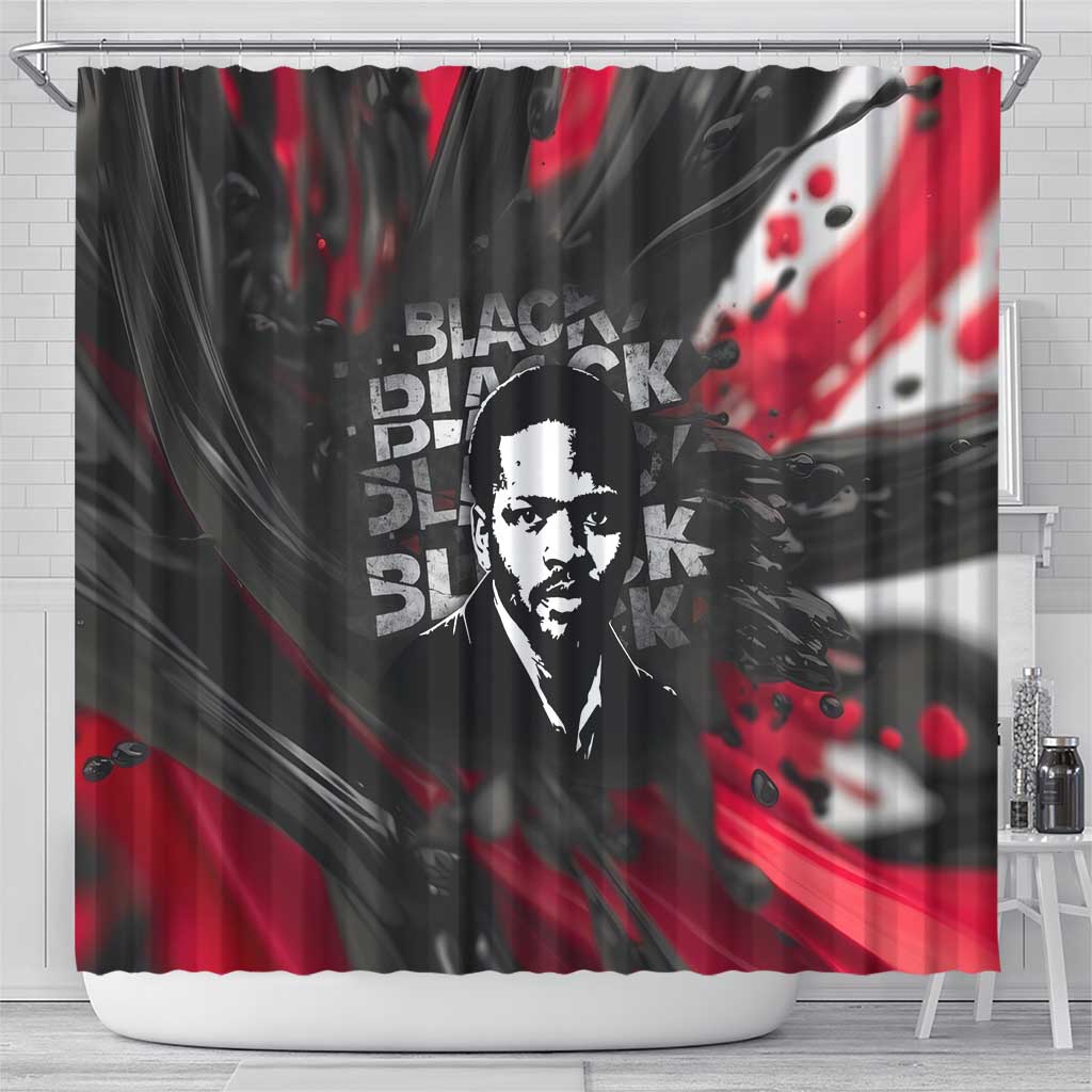 Steve Biko Shower Curtain with Black Consciousness Portrait, Power Fist Symbol and Red-Black Freedom - Wonder Print Shop