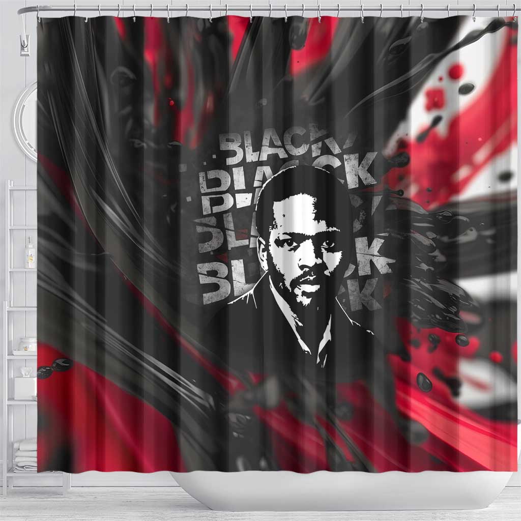 Steve Biko Shower Curtain with Black Consciousness Portrait, Power Fist Symbol and Red-Black Freedom - Wonder Print Shop