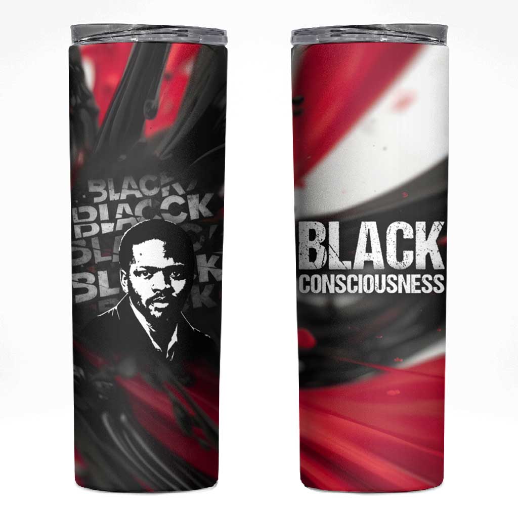 Steve Biko Skinny Tumbler with Black Consciousness Portrait, Power Fist Symbol and Red-Black Freedom - Wonder Print Shop