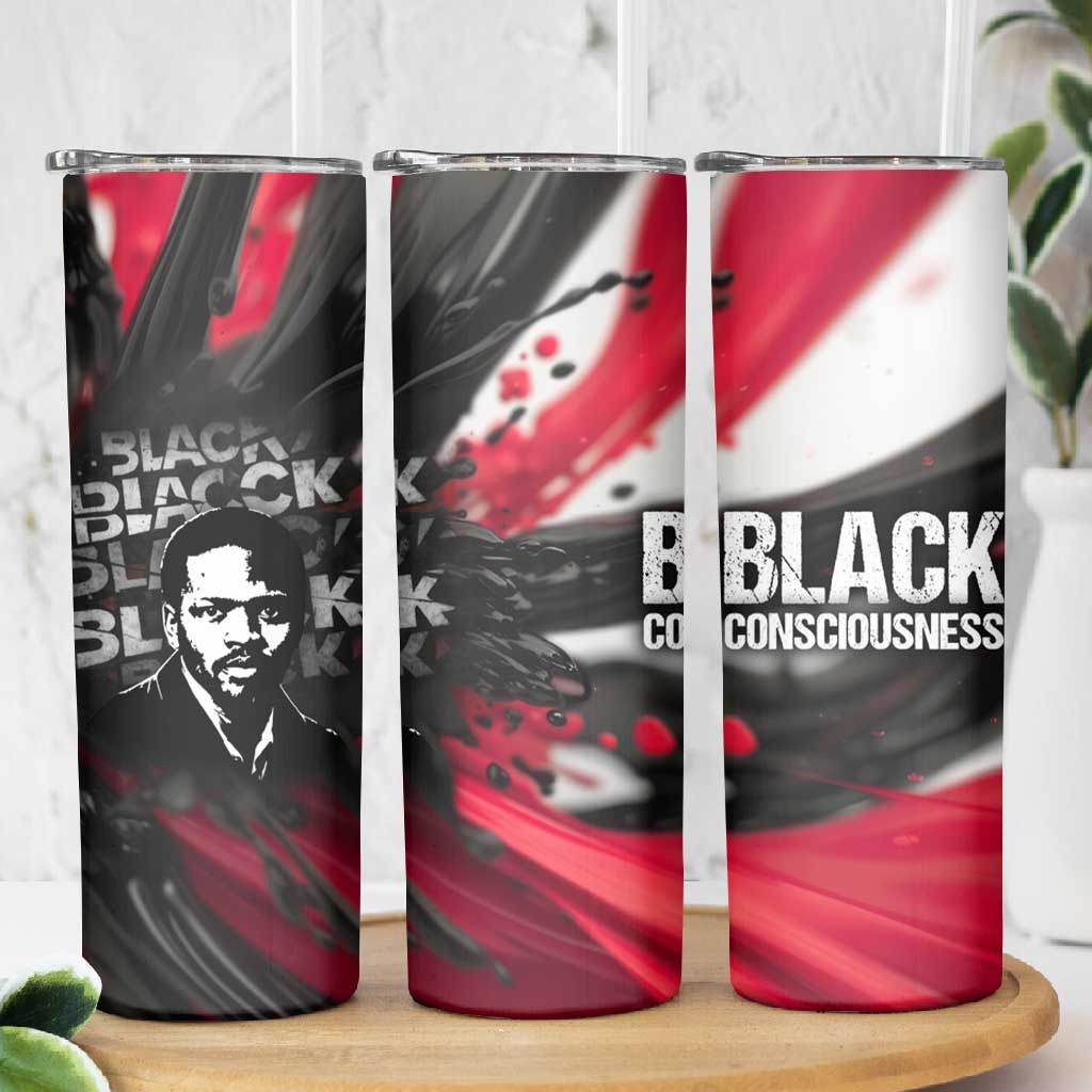 Steve Biko Skinny Tumbler with Black Consciousness Portrait, Power Fist Symbol and Red-Black Freedom - Wonder Print Shop
