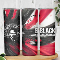Steve Biko Skinny Tumbler with Black Consciousness Portrait, Power Fist Symbol and Red-Black Freedom - Wonder Print Shop