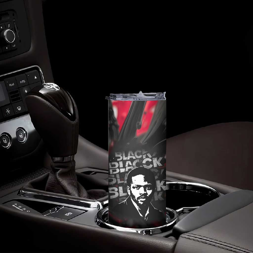 Steve Biko Skinny Tumbler with Black Consciousness Portrait, Power Fist Symbol and Red-Black Freedom - Wonder Print Shop