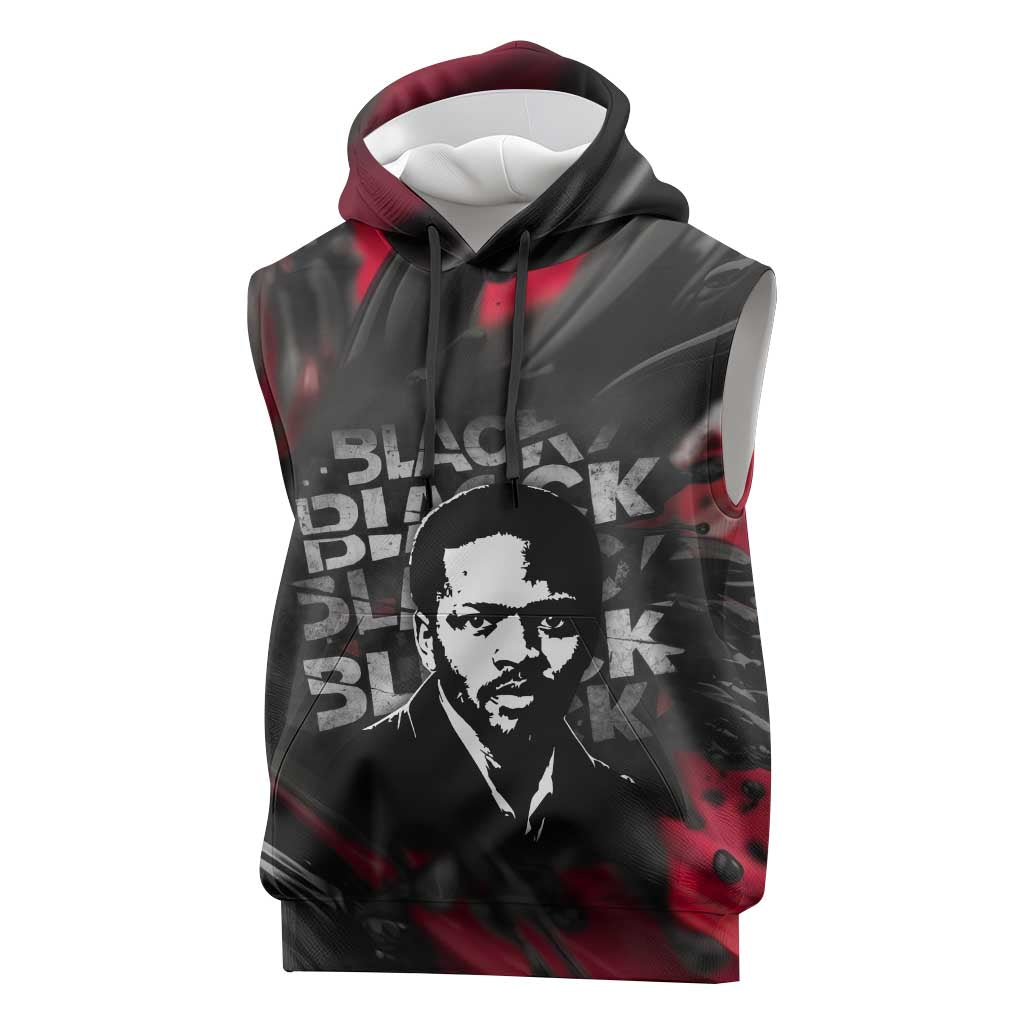 Steve Biko Sleeveless Hoodie with Black Consciousness Portrait, Power Fist Symbol and Red-Black Freedom - Wonder Print Shop