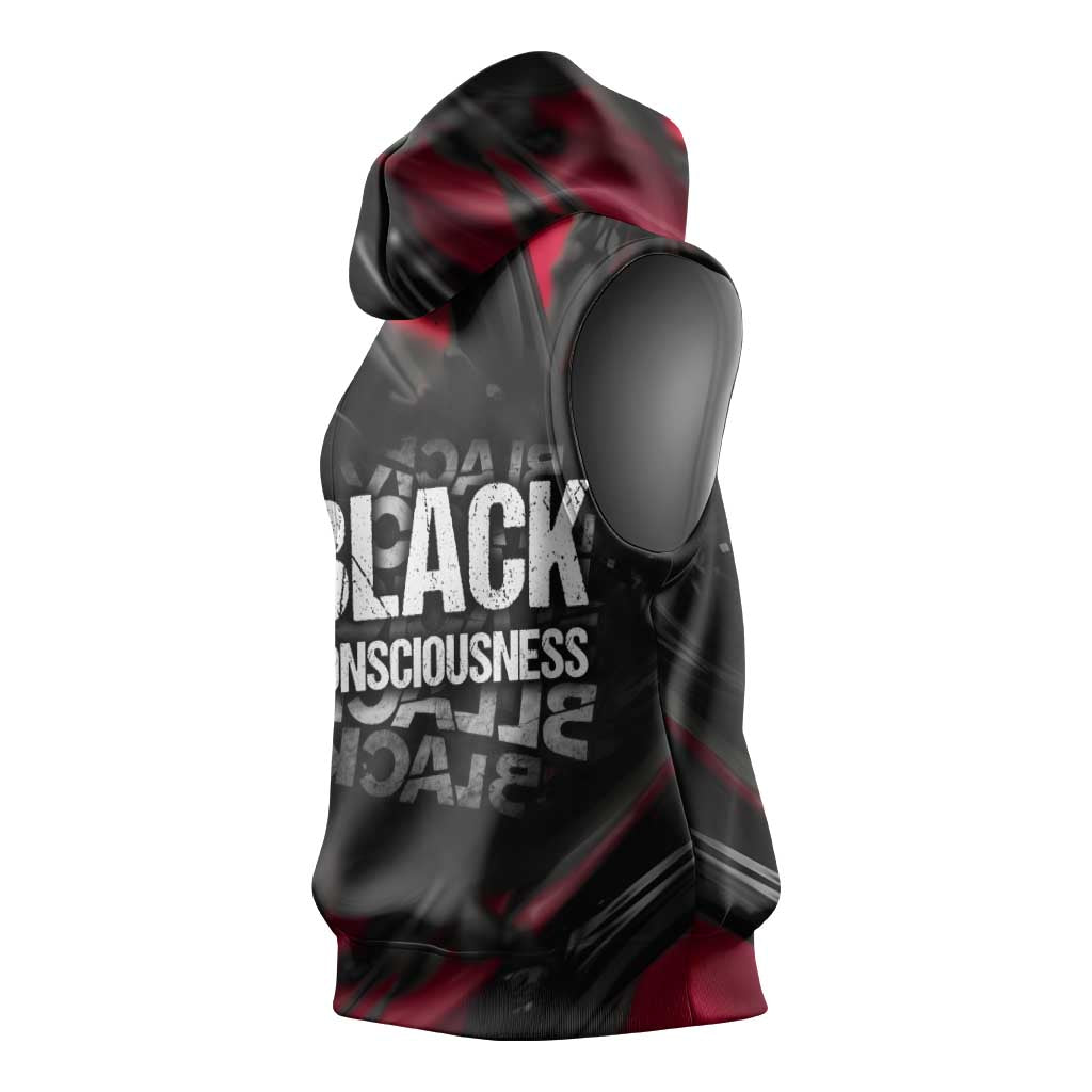 Steve Biko Sleeveless Hoodie with Black Consciousness Portrait, Power Fist Symbol and Red-Black Freedom - Wonder Print Shop