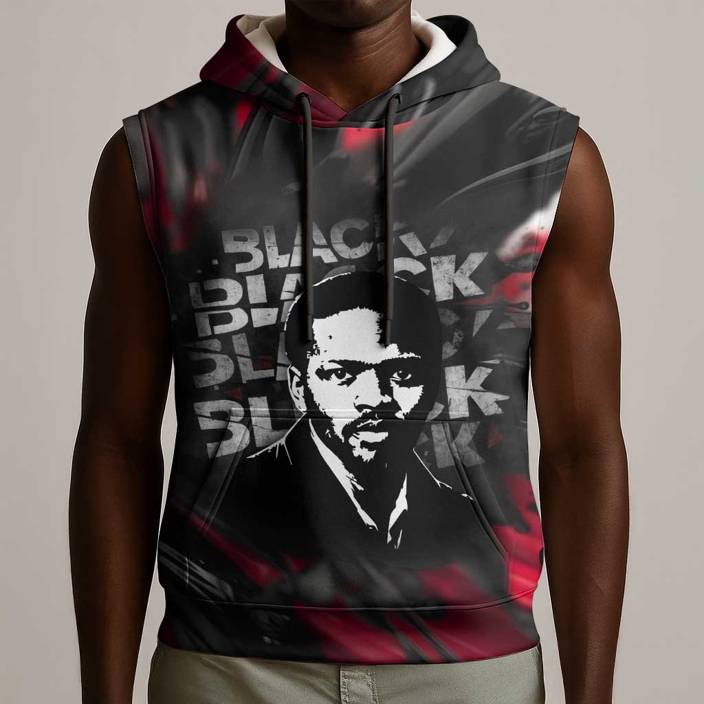 Steve Biko Sleeveless Hoodie with Black Consciousness Portrait, Power Fist Symbol and Red-Black Freedom - Wonder Print Shop