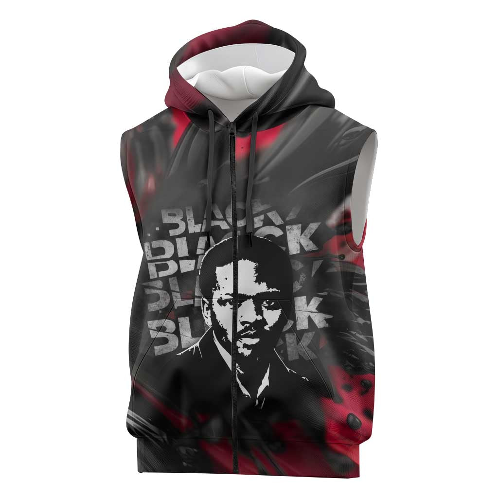 Steve Biko Sleeveless Zip Hoodie with Black Consciousness Portrait, Power Fist Symbol and Red-Black Freedom - Wonder Print Shop
