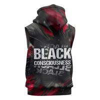 Steve Biko Sleeveless Zip Hoodie with Black Consciousness Portrait, Power Fist Symbol and Red-Black Freedom - Wonder Print Shop