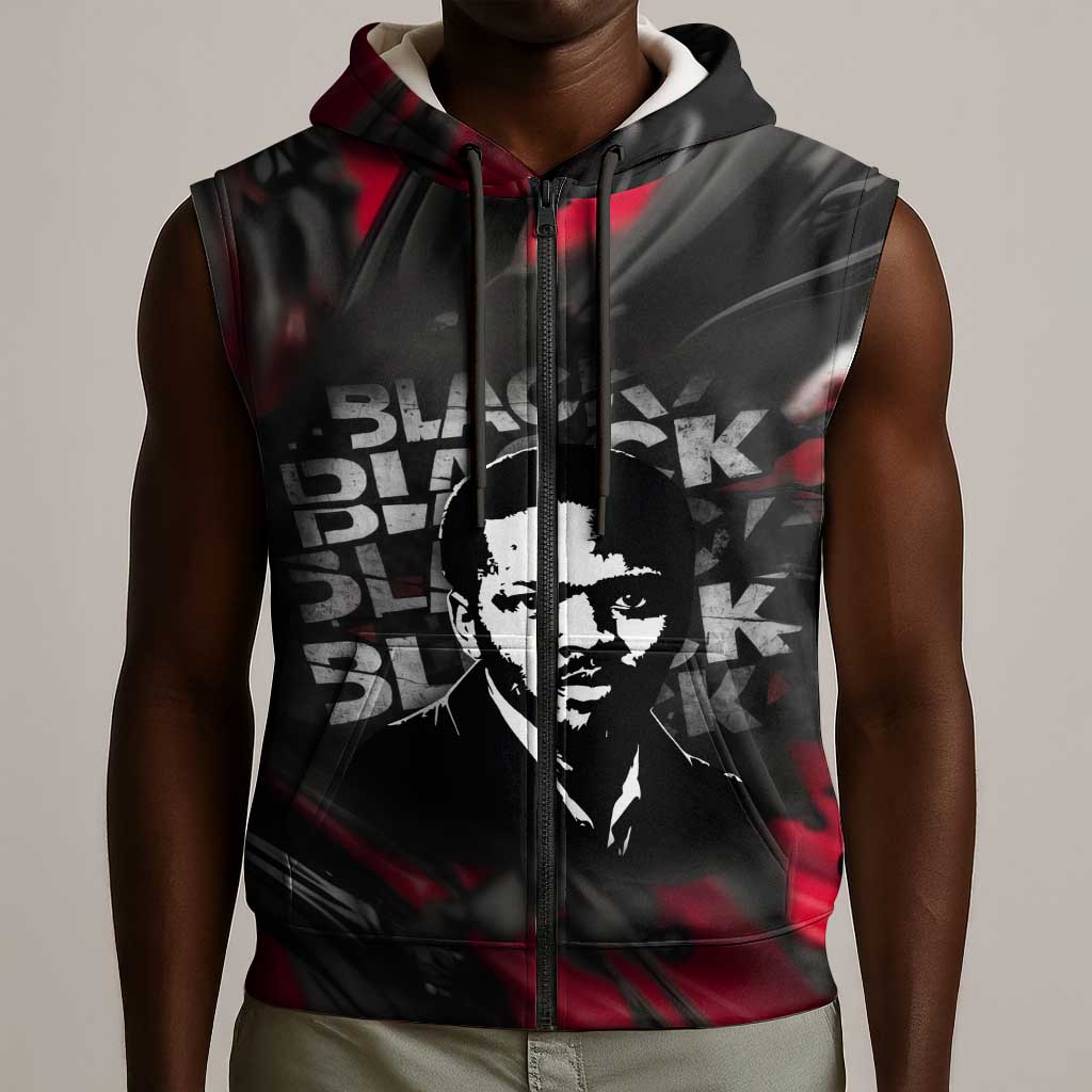 Steve Biko Sleeveless Zip Hoodie with Black Consciousness Portrait, Power Fist Symbol and Red-Black Freedom - Wonder Print Shop